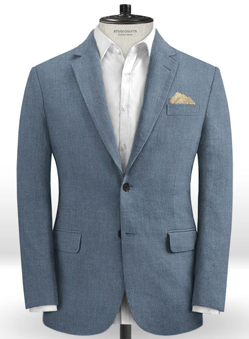 Italian Linen Slate Blue Suit - StudioSuits