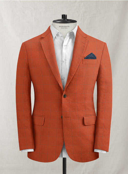 Italian Linen Teria Orange Checks Jacket - StudioSuits