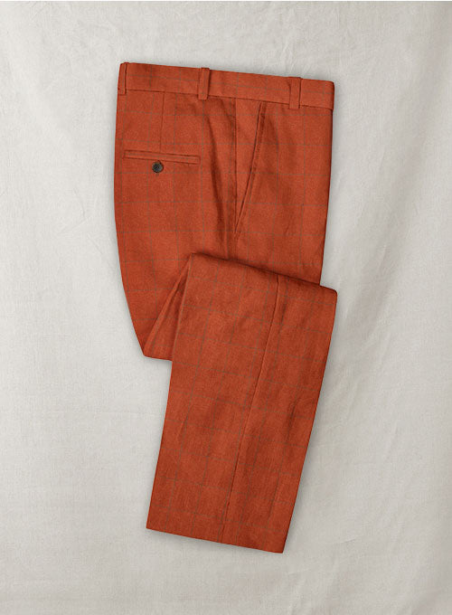 Italian Linen Teria Orange Checks Pants - StudioSuits
