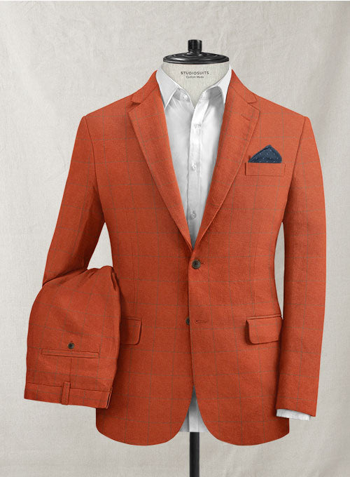 Italian Linen Teria Orange Checks Suit - StudioSuits