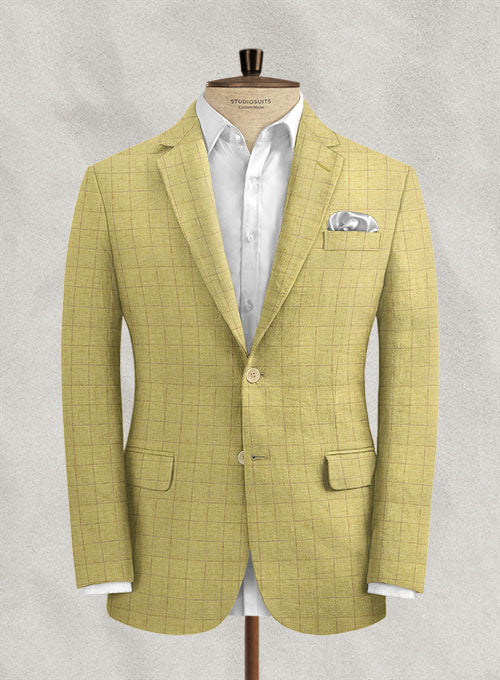 Italian Linen Lomna Yellow Checks Jacket - StudioSuits