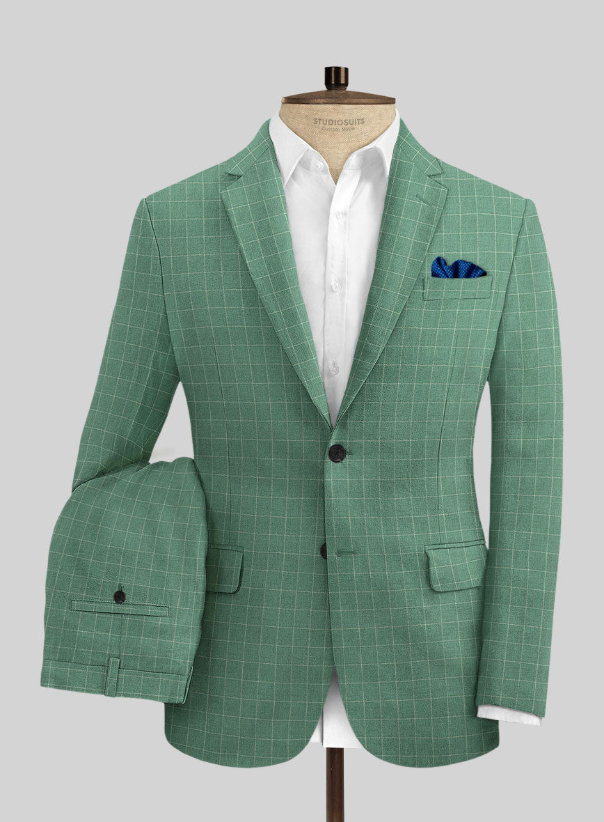 Italian Linen Robin Green Checks Suit - StudioSuits