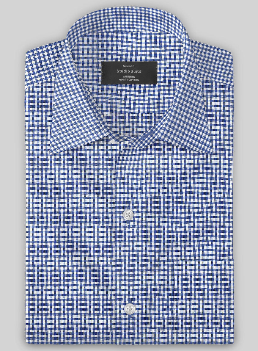 Italian Lombardo Azure Blue Checks Shirt - StudioSuits