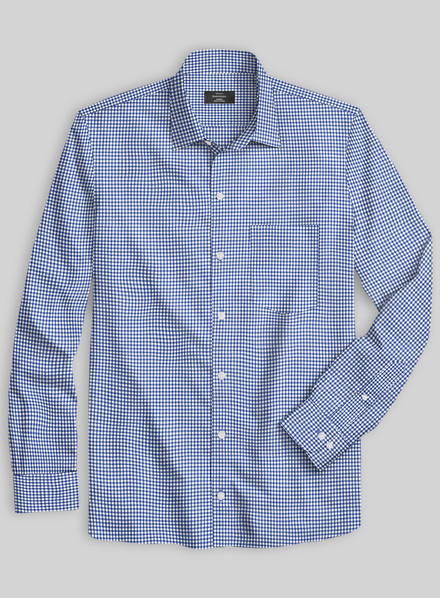 Italian Lombardo Azure Blue Checks Shirt - StudioSuits