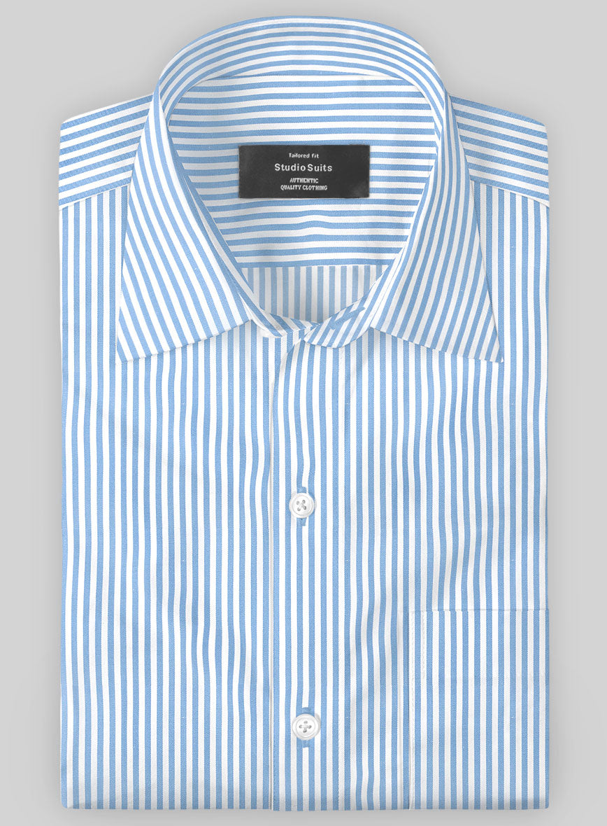Italian Lombardo Mini Ice Blue Stripes Shirt - StudioSuits