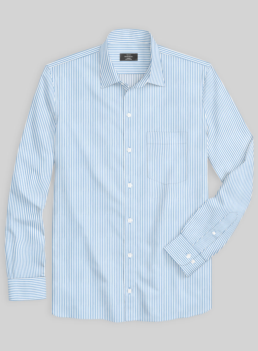 Italian Lombardo Mini Ice Blue Stripes Shirt - StudioSuits