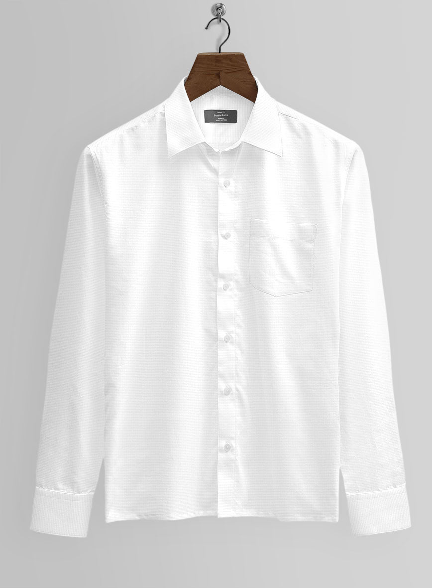 Italian Lombardo White Self Check Shirt - StudioSuits