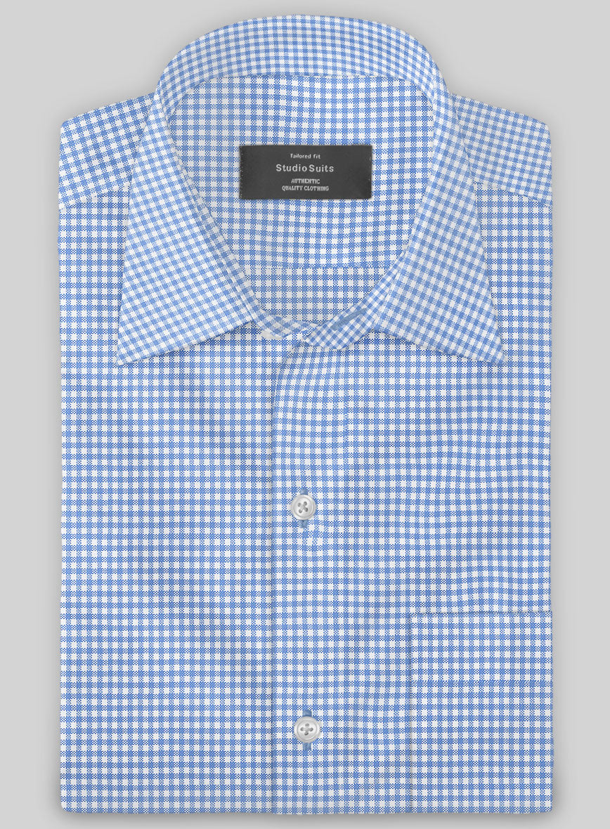 Italian Lombardo Sky Blue Checks Shirt - StudioSuits