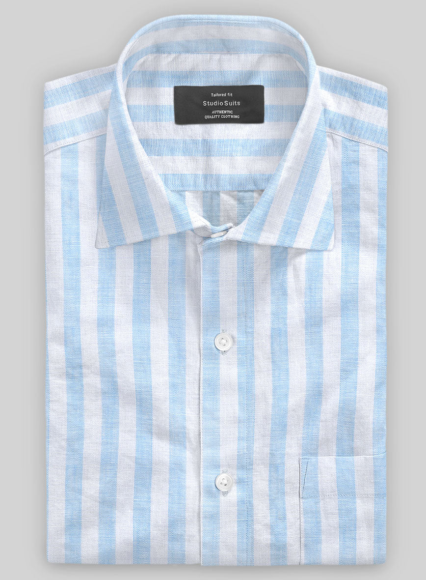 Italian Mabel Blue Awning Stripe Shirt - StudioSuits