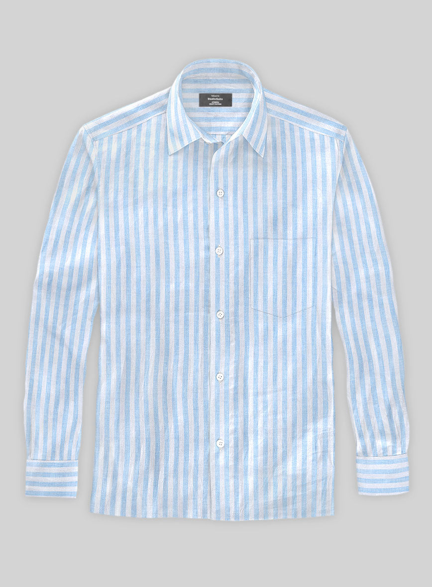 Italian Mabel Blue Awning Stripe Shirt - StudioSuits