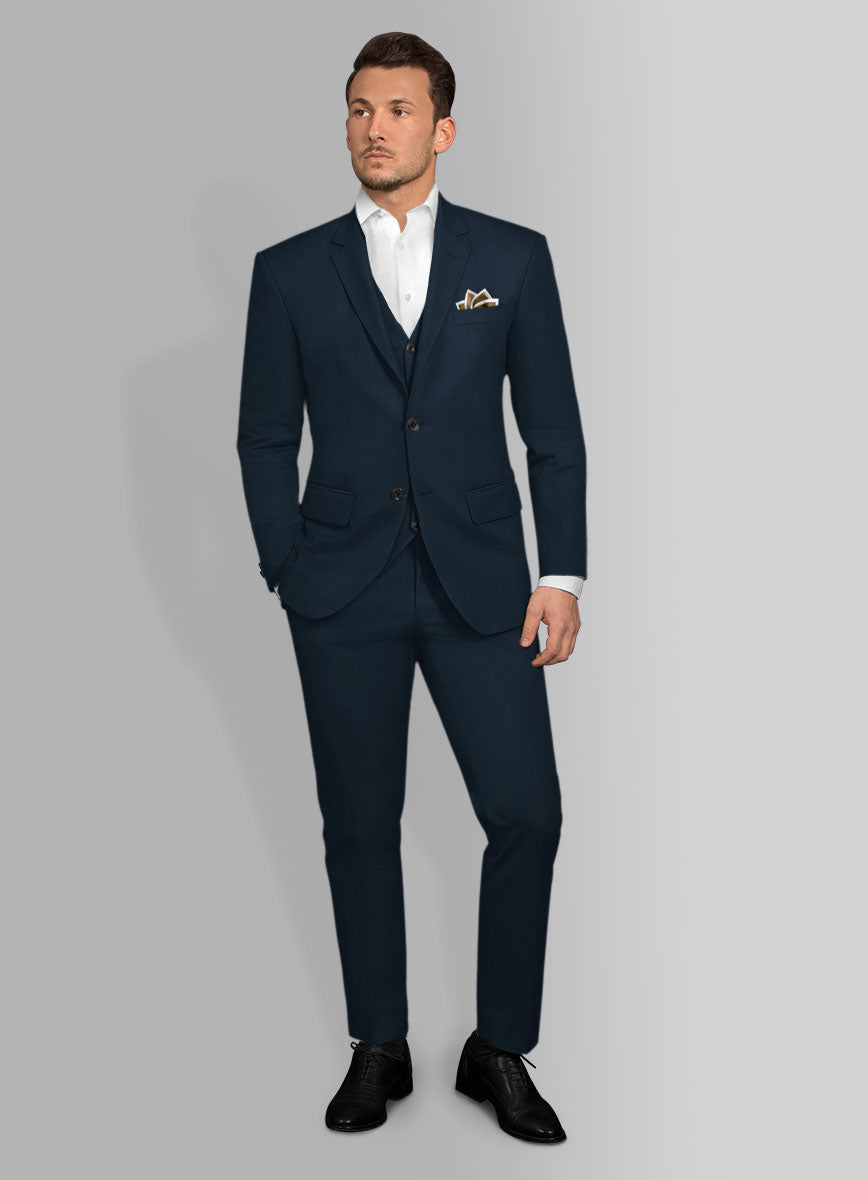 Italian Marine Blue Cotton Stretch Suit - StudioSuits