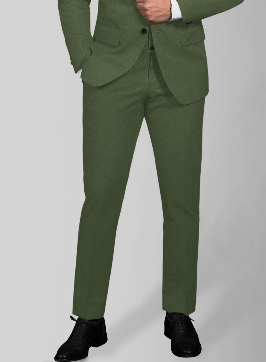 Italian Military Green Cotton Stretch Pants - StudioSuits