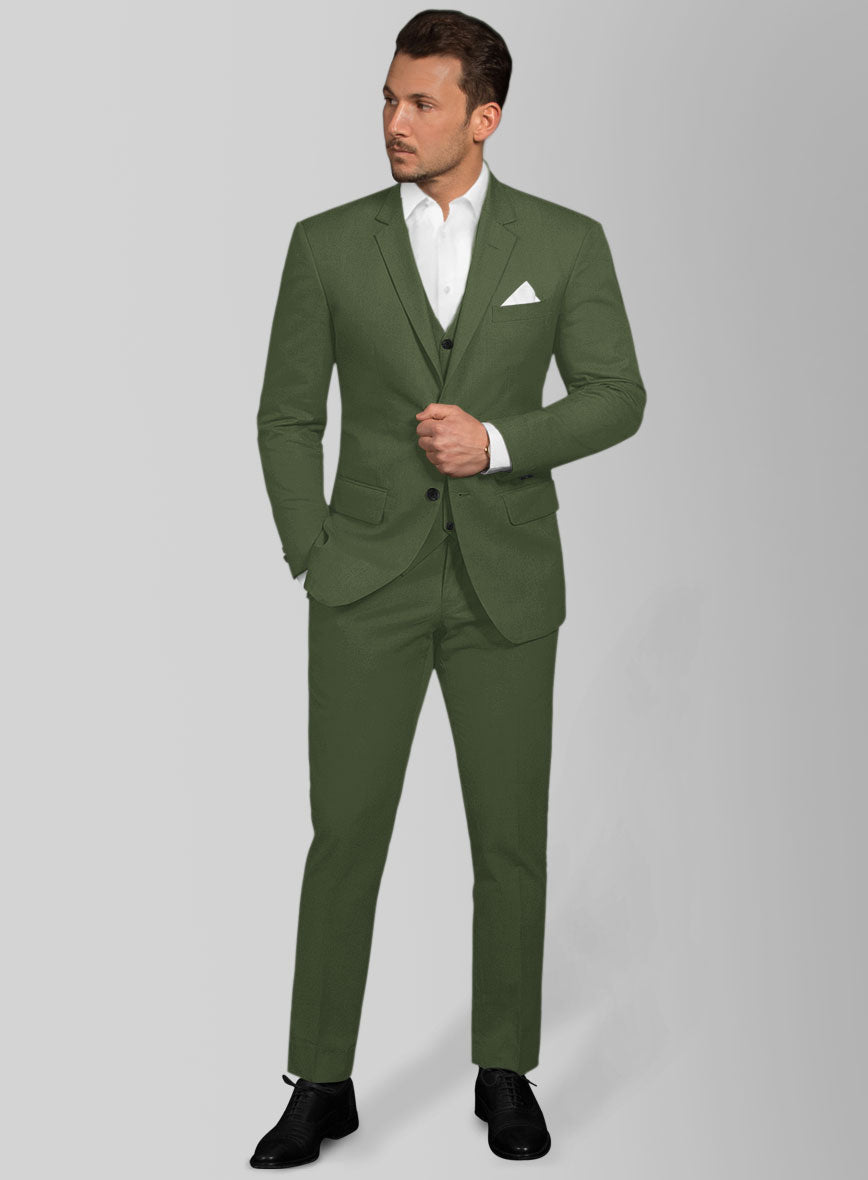 Italian Military Green Cotton Stretch Suit - StudioSuits