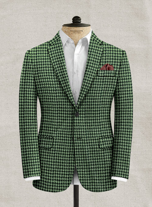 Italian Mint Green Houndstooth Tweed Jacket - StudioSuits