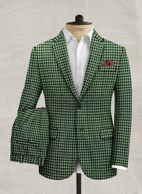 Italian Mint Green Houndstooth Tweed Suit - StudioSuits