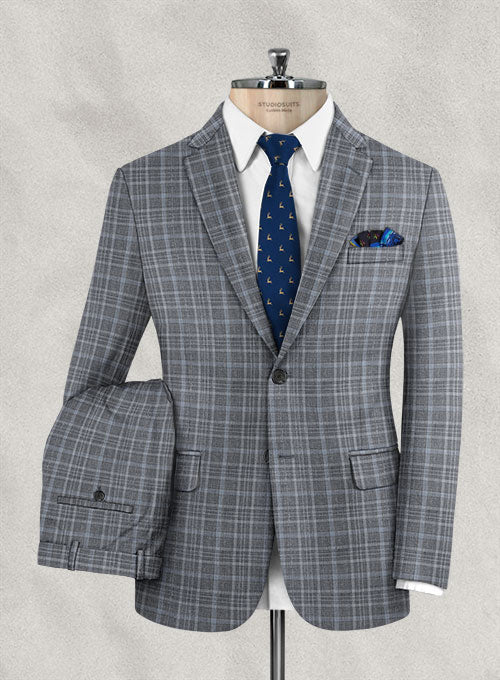 Italian Murano Agimo Gray Blue Wool Linen Suit - StudioSuits