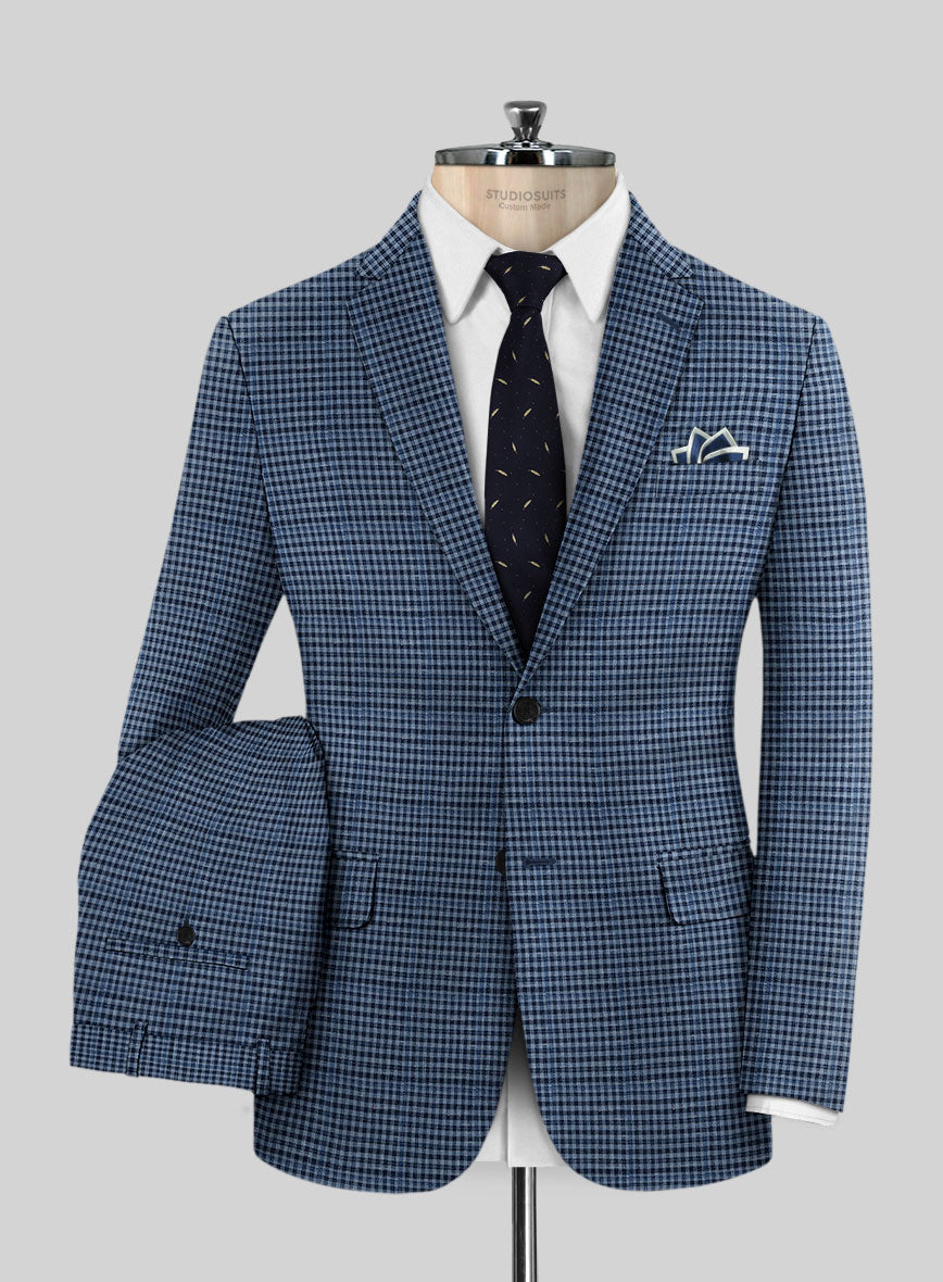 Italian Murano Ramesa Blue Wool Linen Silk Suit - StudioSuits