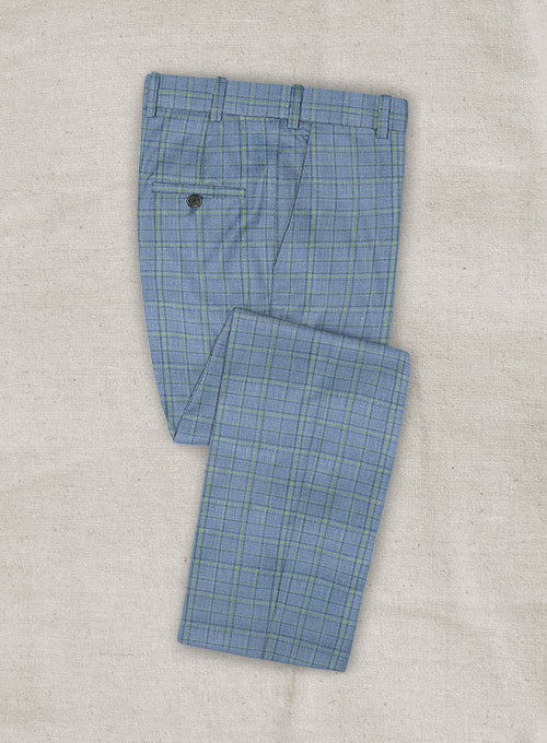 Italian Murano Anardo Blue Checks Wool Linen Pants - StudioSuits