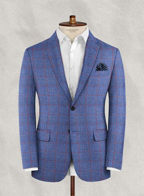 Italian Murano Arcano Blue Wool Linen Jacket - StudioSuits