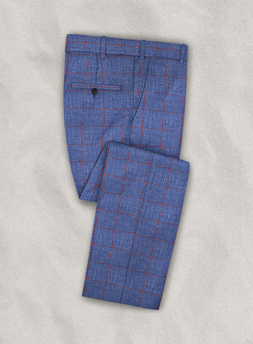 Italian Murano Arcano Blue Wool Linen Pants - StudioSuits