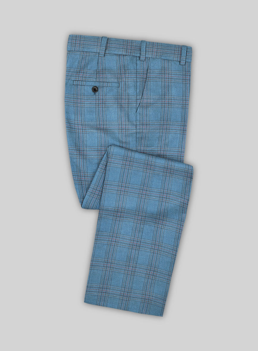 Italian Murano Beni Blue Wool Linen Silk Pants - StudioSuits