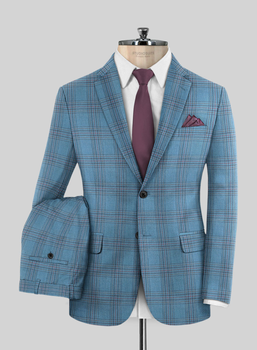 Italian Murano Beni Blue Wool Linen Silk Suit - StudioSuits