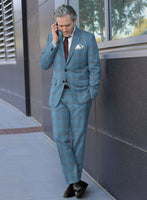 Italian Murano Beni Blue Wool Linen Silk Suit - StudioSuits