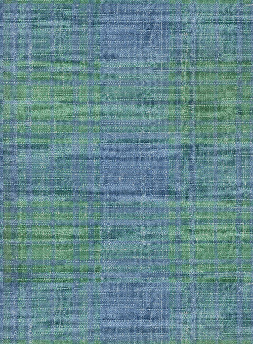 Italian Murano Blue Green Checks Wool Linen Jacket - StudioSuits