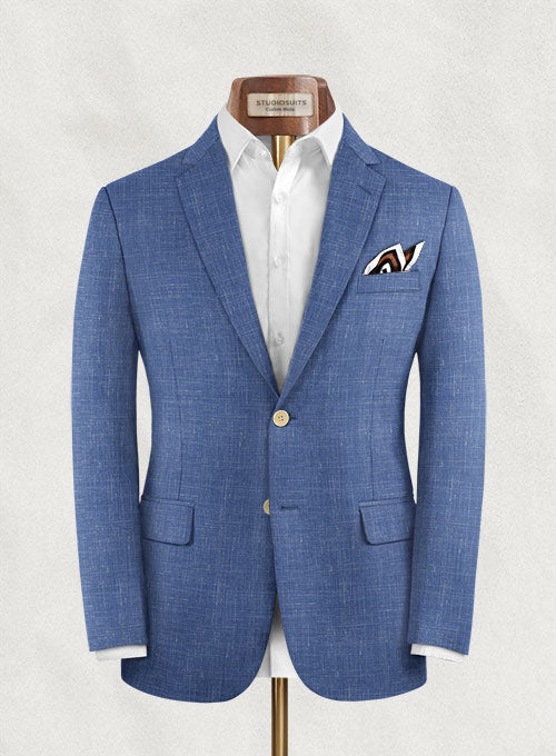 Italian Murano Cadel Blue Wool Linen Jacket - StudioSuits