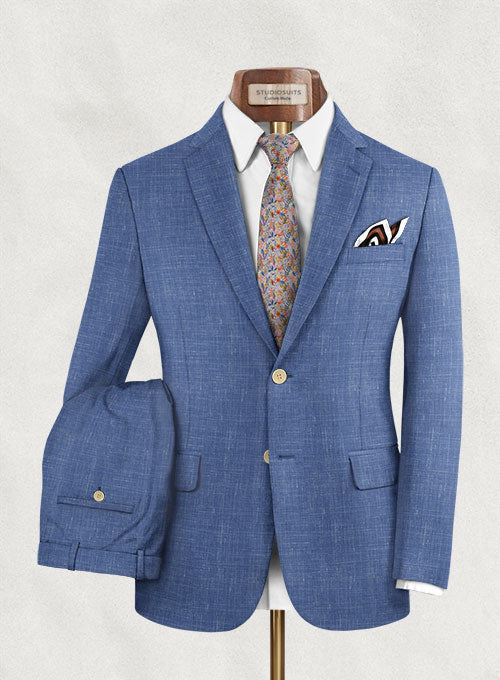 Italian Murano Cadel Blue Wool Linen Suit - StudioSuits