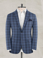 Italian Murano Caja Blue Checks Wool Linen Jacket - StudioSuits