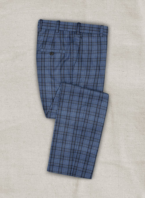 Italian Murano Caja Blue Checks Wool Linen Suit - StudioSuits