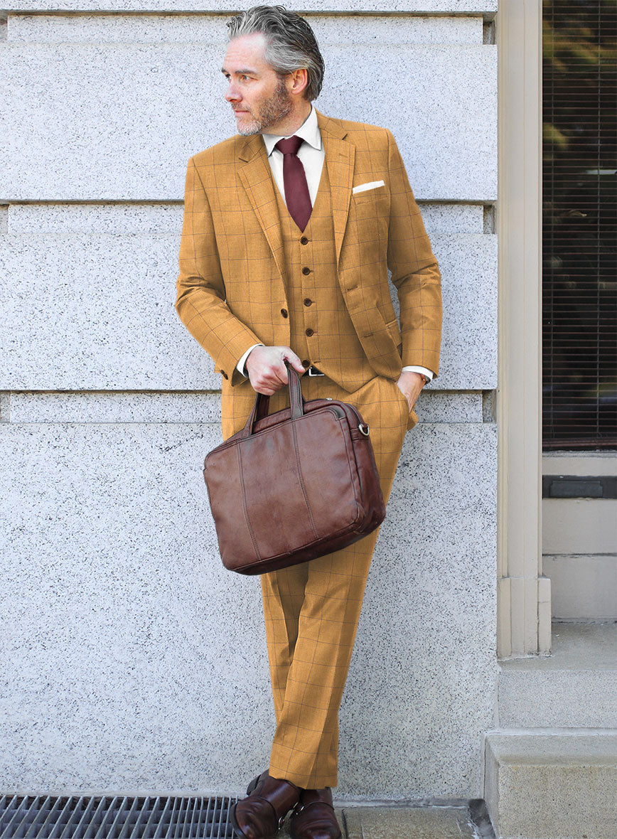 Italian Murano Cimio Mustard Wool Linen Silk Suit - StudioSuits