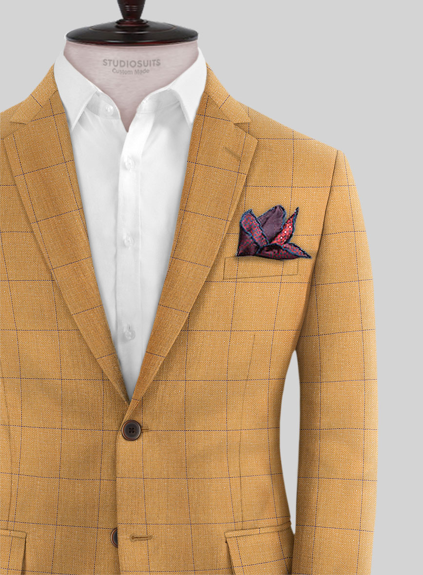 Italian Murano Cimio Mustard Wool Linen Silk Suit - StudioSuits