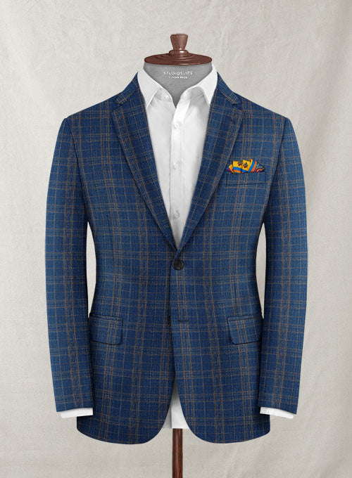 Italian Murano Cobias Blue Checks Wool Linen Jacket - StudioSuits