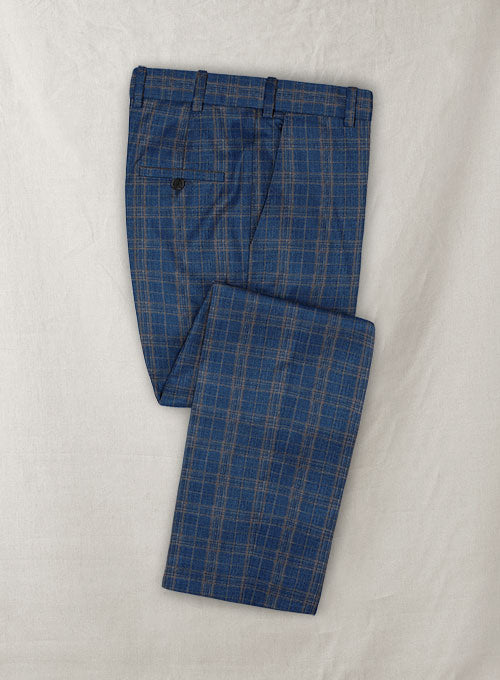 Italian Murano Cobias Blue Checks Wool Linen Pants - StudioSuits