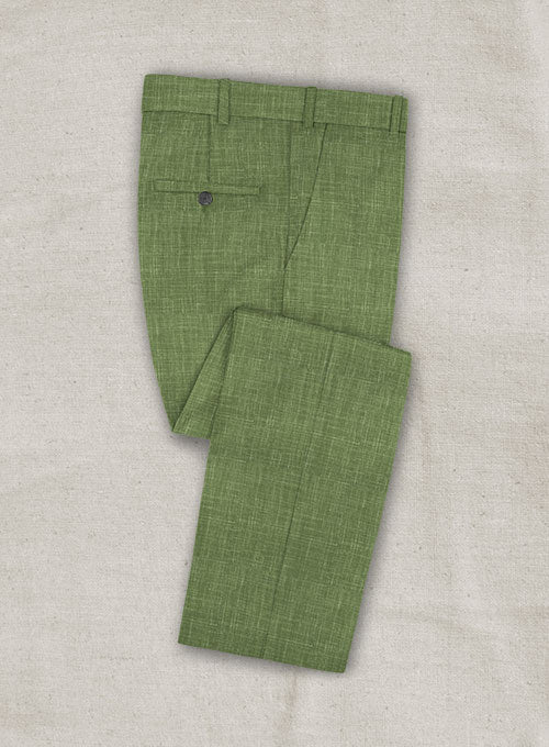 Italian Murano Corro Green Wool Linen Pants - StudioSuits