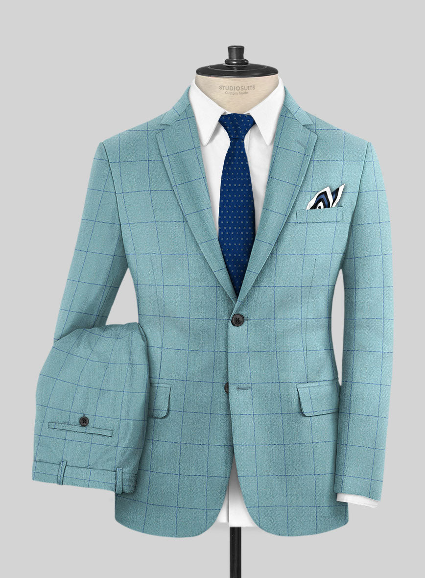 Italian Murano Domar Blue Wool Linen Silk Suit - StudioSuits