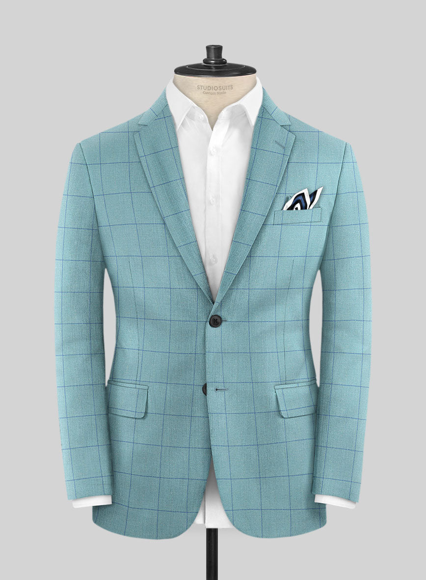 Italian Murano Domar Blue Wool Linen Silk Suit - StudioSuits