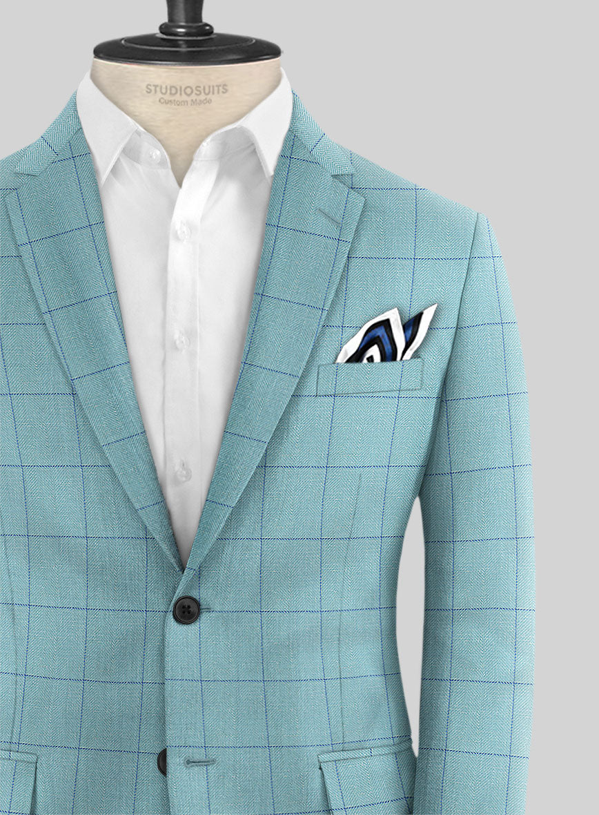 Italian Murano Domar Blue Wool Linen Silk Suit - StudioSuits