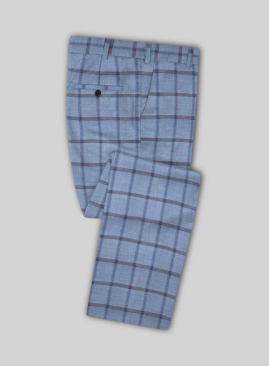 Italian Murano Dotta Sky Blue Wool Linen Pants - StudioSuits