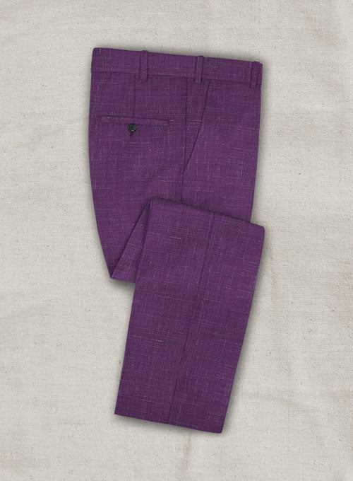 Italian Murano Eggplant Wool Linen Pants - StudioSuits