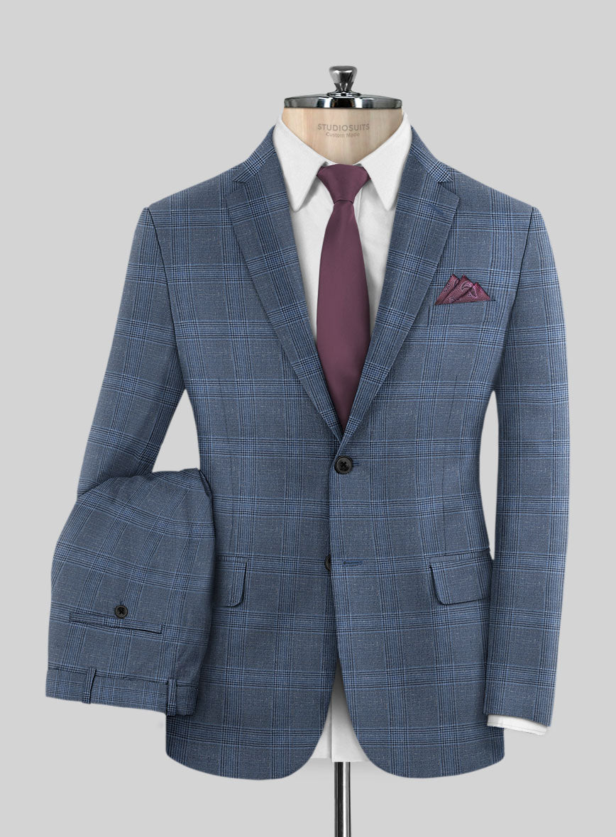 Italian Murano Enora Blue Wool Linen Silk Suit - StudioSuits