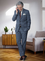 Italian Murano Enora Blue Wool Linen Silk Suit - StudioSuits