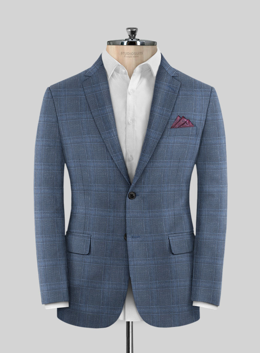 Italian Murano Enora Blue Wool Linen Silk Suit - StudioSuits
