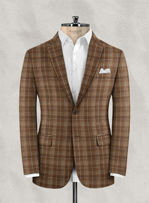 Italian Murano Gean Brown Checks Wool Linen Jacket - StudioSuits