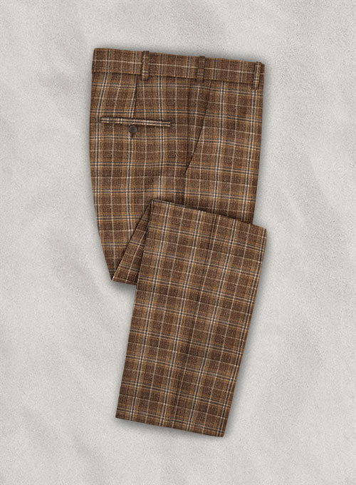 Italian Murano Gean Brown Checks Wool Linen Pants - StudioSuits