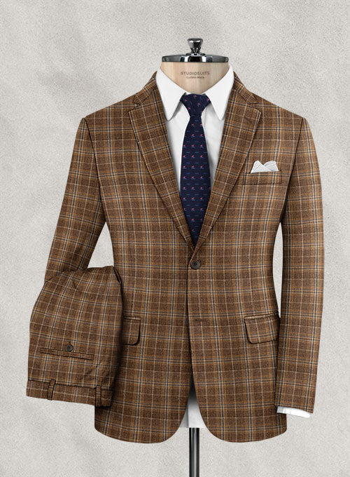 Italian Murano Gean Brown Checks Wool Linen Suit - StudioSuits