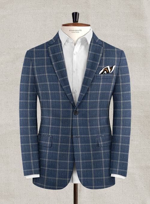 Italian Murano Geoia Blue Wool Linen Jacket - StudioSuits