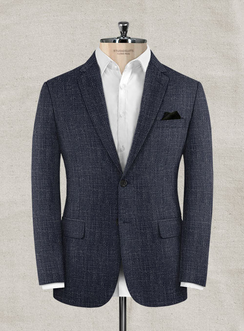 Italian Murano Indigo Blue Wool Linen Jacket - StudioSuits